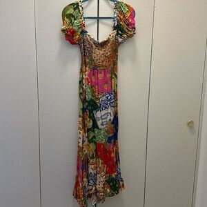 FARM RIO Sunny Mix Midi Dress In Pink in Size Medium